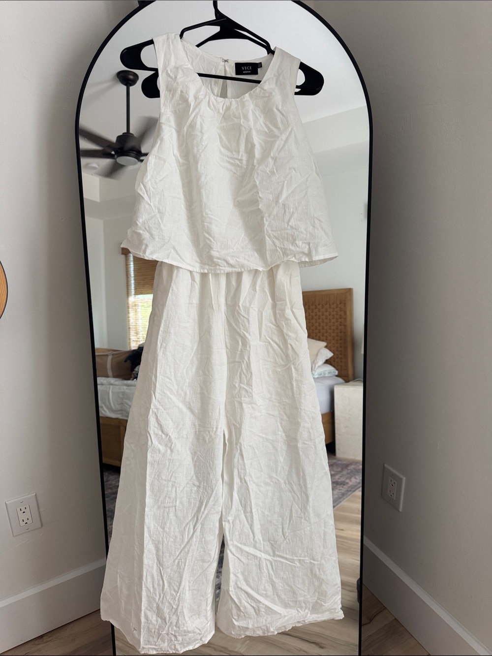 Vici Cream Sleeveless Wide-Leg Linen Jumpsuit